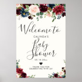 Burgundy Bouquet | Babydusche | Begrüßung Poster (Vorne)