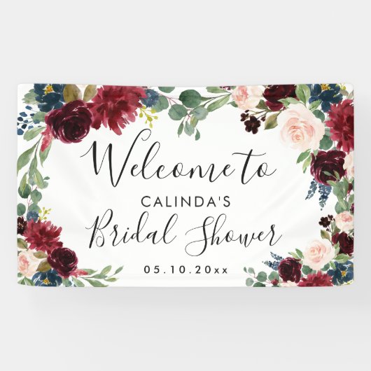 Burgundy Bouquet | Brautparty Welcome Square Banner (Horizontal)