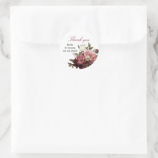 Burgundy Bouquet danke Ihnen Circle Stickers (Tasche)