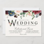 Burgundy Bouquet | Floral | Hochzeitstypografie Einladung (Vorderseite)