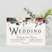 Burgundy Bouquet | Floral | Hochzeitstypografie Einladung (Stehend Vorderseite)