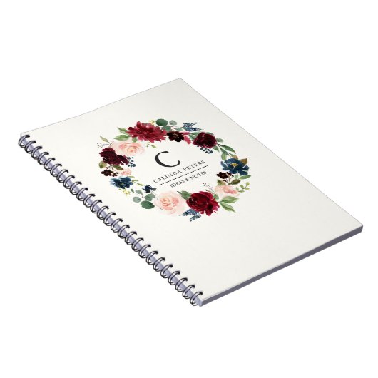 Burgundy Bouquet | Floral monogramm Notizblock (Rechte Seite)