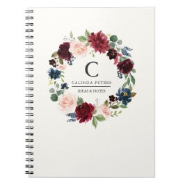 Burgundy Bouquet | Floral monogramm Notizblock