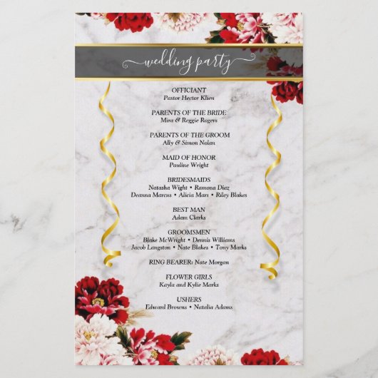 Burgundy Bouquet mit Marmorhochzeitprogramm (Rückseite)