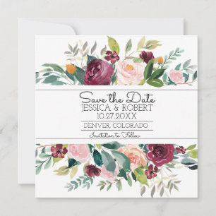 Burgundy Bouquet Save the Date Card