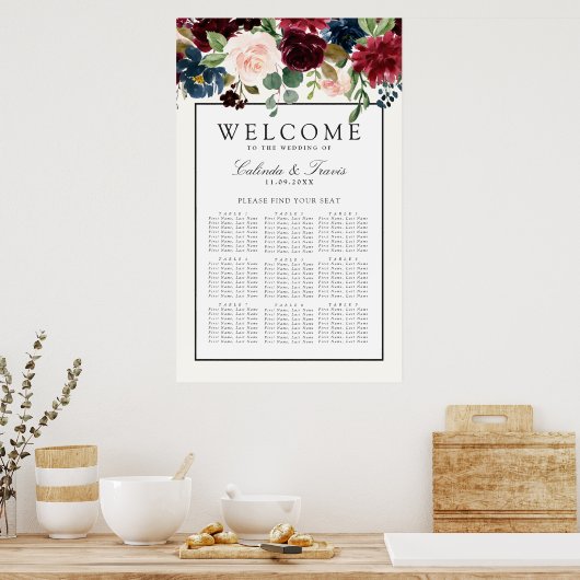 Burgundy Bouquet | Seekarte für Blumenbeete Poster (Küche)