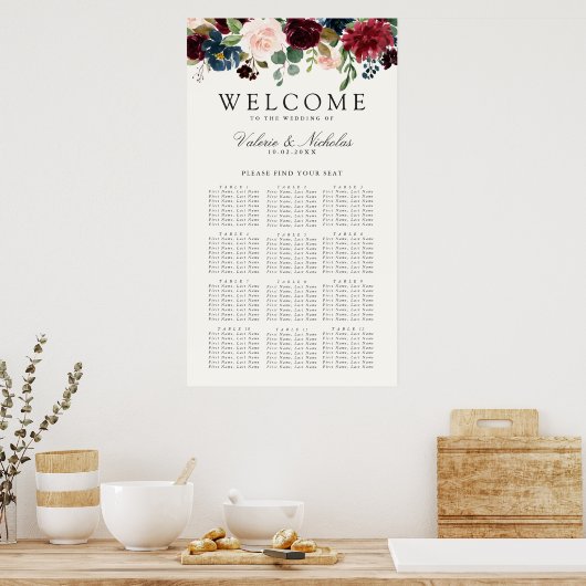 Burgundy Bouquet | Tabelle 12 — Floral Poster (Küche)