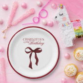 Burgundy Bow Birthday Pappteller (Party)