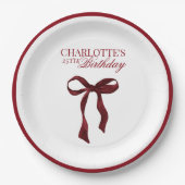 Burgundy Bow Birthday Pappteller (Vorderseite)