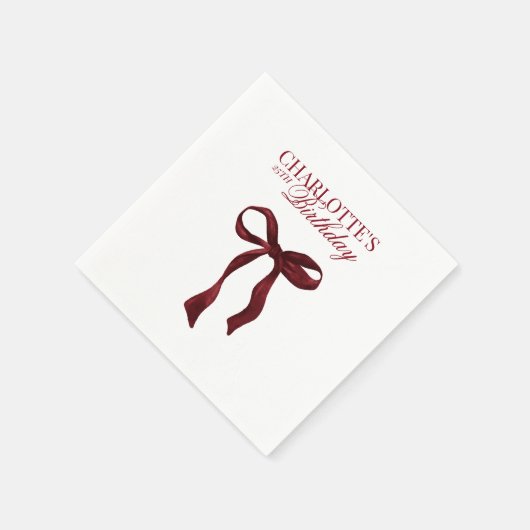 Burgundy Bow Birthday Serviette (Ecke)