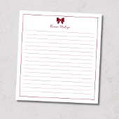 Burgundy Bow Border Custom Name Lined Notizblock