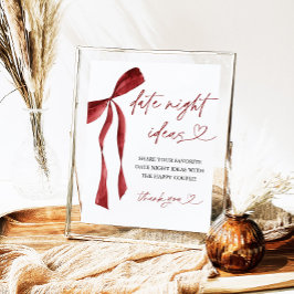 Burgundy Bow Brautparty Date Night Idea signieren Poster