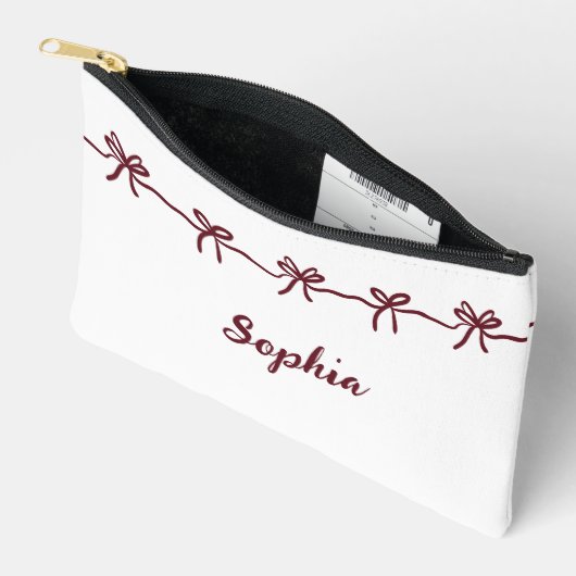 Burgundy Bow Bridesmaid Moderne Skriptreise Zubehörtasche (Offen)