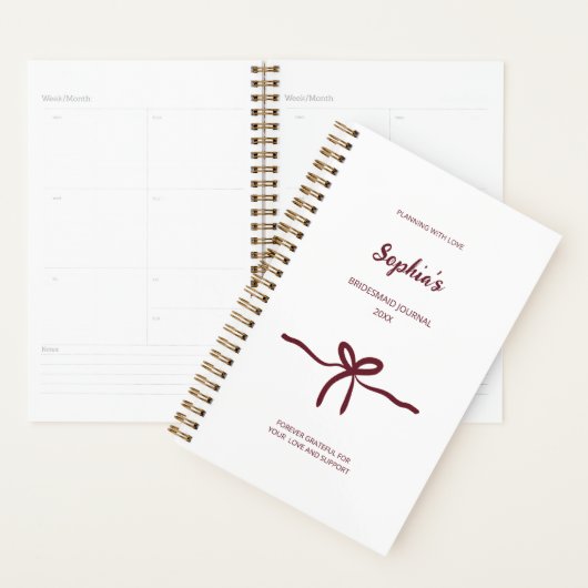 Burgundy Bow Bridesmaid Modernes Jahr für Skriptna Planer (Anzeige)
