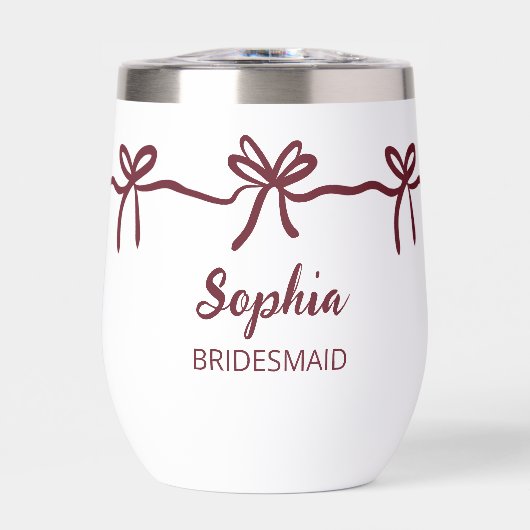 Burgundy Bow Bridesmaid Personalisierter Skriptnam (Vorderseite)
