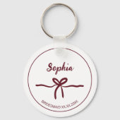 Burgundy Bow Bridesmaid Script Modern Name Date Schlüsselanhänger (Vorderseite)