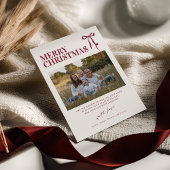 Burgundy Bow Christmas Card with Photo Einladung
