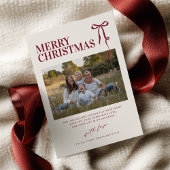Burgundy Bow Christmas Card with Photo Einladung
