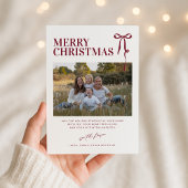 Burgundy Bow Christmas Card with Photo Einladung