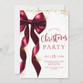 Burgundy Bow Christmas Party Invitation Einladung (Vorderseite)