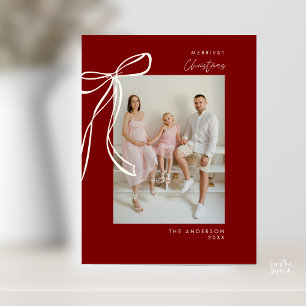 Burgundy Bow Family Foto Weihnachtsgrüße Postkarte