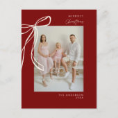 Burgundy Bow Family Foto Weihnachtsgrüße Postkarte (Vorderseite)