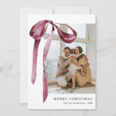 Burgundy Bow Foto Feiertagskarte (Vorderseite)