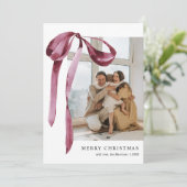 Burgundy Bow Foto Feiertagskarte (Stehend Vorderseite)