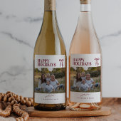 Burgundy Bow Happy Holidays Photo Wine Label Weinetikett