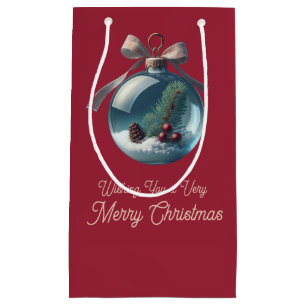 Burgundy Bow & Ornament Weihnachtsgeschenk Tasche Kleine Geschenktüte