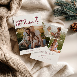 Burgundy Bow Photo Christmas Card Feiertagskarte