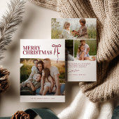 Burgundy Bow Photo Christmas Card Feiertagskarte