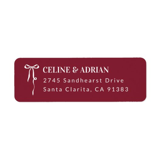 Burgundy Bow Return Address Label (Vorne)