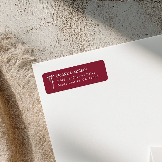 Burgundy Bow Return Address Label