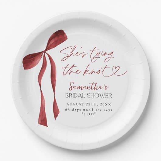 Burgundy Bow Sie bindet das Brautparty des Knotens Pappteller (Vorderseite)