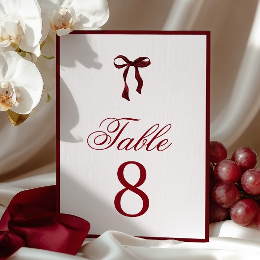 Burgundy Bow Table Number Tischnummer