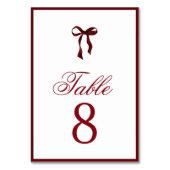 Burgundy Bow Table Number Tischnummer (Vorderseite)