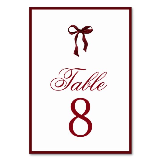 Burgundy Bow Table Number Tischnummer (Vorderseite)