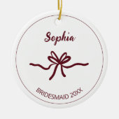 Burgundy Bow White Modern Bridesmaid Name Jahr Keramik Ornament (Vorne)