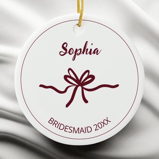 Burgundy Bow White Modern Bridesmaid Name Jahr Keramik Ornament