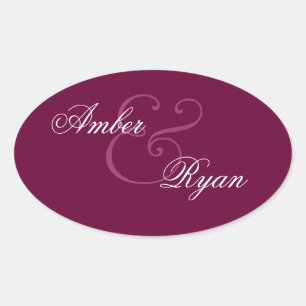 BURGUNDY Braut und Groom Hochzeit Oval Ovaler Aufkleber