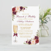 Burgundy Brautparty Brunch Bubbly Gold Einladung (Stehend Vorderseite)