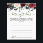 Burgundy Brautparty Date Night Ideale Anleitung Ka<br><div class="desc">Burgundy Navy Blush Blues Brautparty Datum Night Idea Advice Card.</div>
