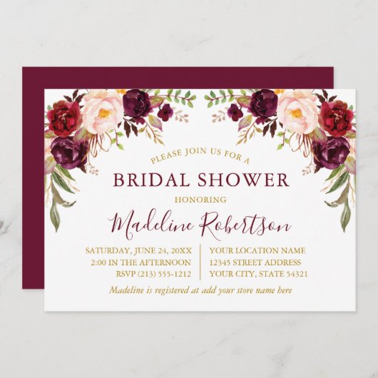 Burgundy-Brautparty Einladung (Vorne/Hinten)
