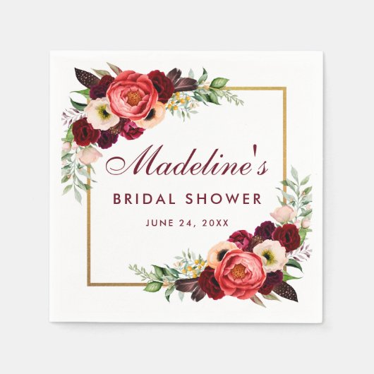 Burgundy-Brautparty Serviette (Vorderseite)