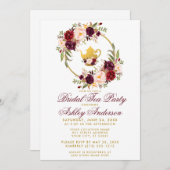 Burgundy Brautparty Tea Party Einladung WB (Vorne/Hinten)