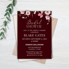Burgundy Bride in Bloom Floral Bridal Shower Einladung