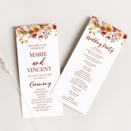 Burgundy Brown Beige Floral Flowers Wedding Programm