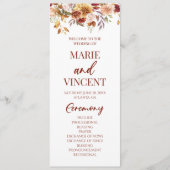 Burgundy Brown Beige Floral Flowers Wedding Programm (Vorderseite)