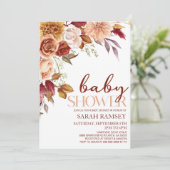 Burgundy Brown Blume Floral Blume Kinderdusche Einladung (Stehend Vorderseite)